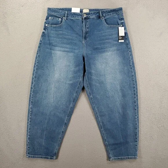 New Eloquii The Barrel Jean Womens 20 Blue Wash High Rise Stretch Comfort Denim - Picture 1 of 13